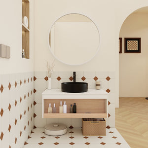 English Elm 36" Floating Bathroom Vanity Light Oak Modular Cabinet with Gel Coat Integrated Sink Black,White + Light Oak W3450S00062