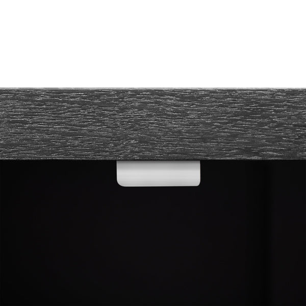 English Elm K&K Farmhouse Kitchen Island with 3D Wave Stripes Ash Veneer, Drop Leaf, Rolling Cart Storage Black N707P207915B