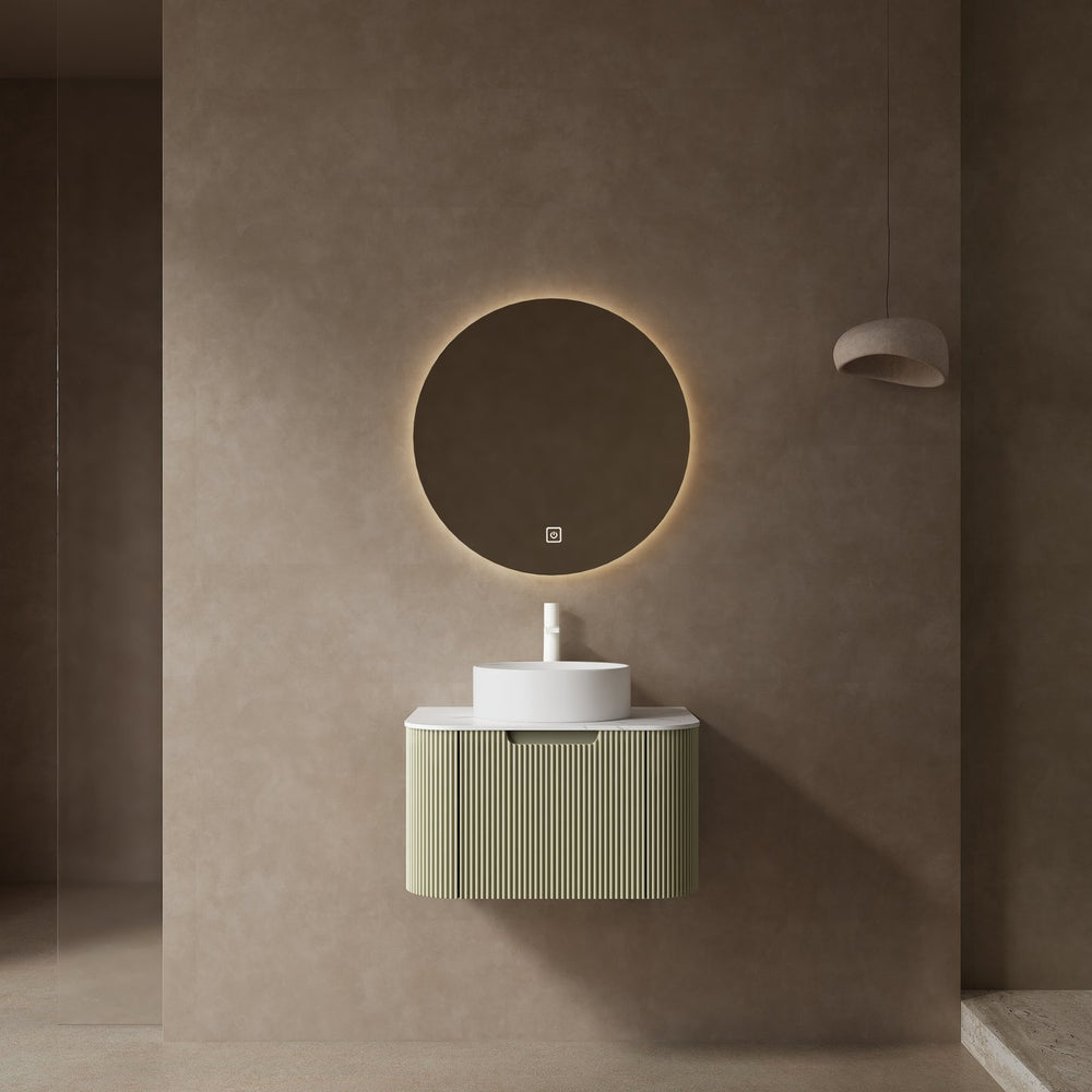 English Elm Dina 24" Modern Wall-Mounted Bathroom Vanity With Light Green Striped Cabinet & Round Sink Design W2615S00048