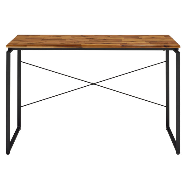 English Elm Oak Modern Writing Desk with Oak Top and Black Metal Sled Base — Spacious Industrial Home Office Centerpiece B062P184531