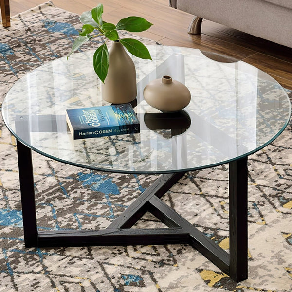English Elm Size:53.94 Inch Round Tempered Glass Tabletop Polished Edge Dining or Studio Surface W1512P498587
