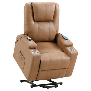 English Elm Macklin Faux Leather Power Lift Recliner with Heat Massage and Storage Pockets Camel B062P466803
