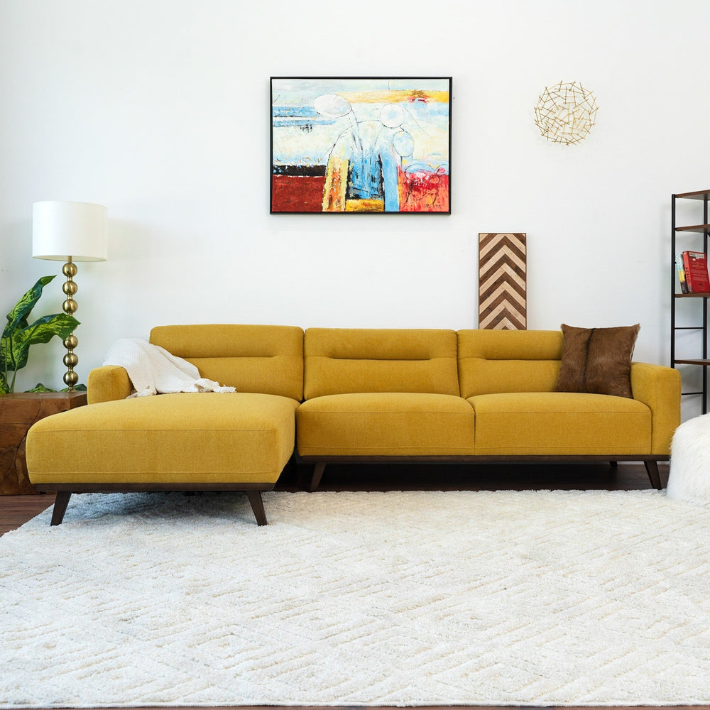 English Elm Ashcroft Furniture - Ella L-Shaped Dark Yellow Linen Left Sectional Couch — Cozy High-Density Foam, Spring Cushions, 65"L B183S00077