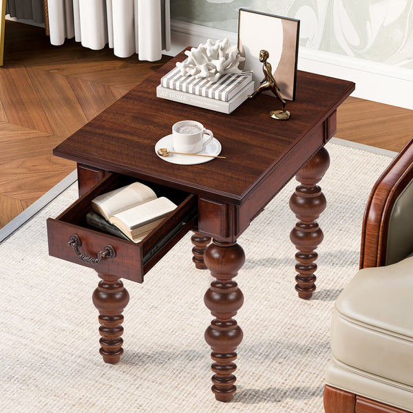 English Elm Solid Wood Coffee Table Set with Drawer Vintage-Inspired Acacia Veneer, Sturdy Rubberwood Legs, Easy No-Tool Assembly Walnut W1202S00013