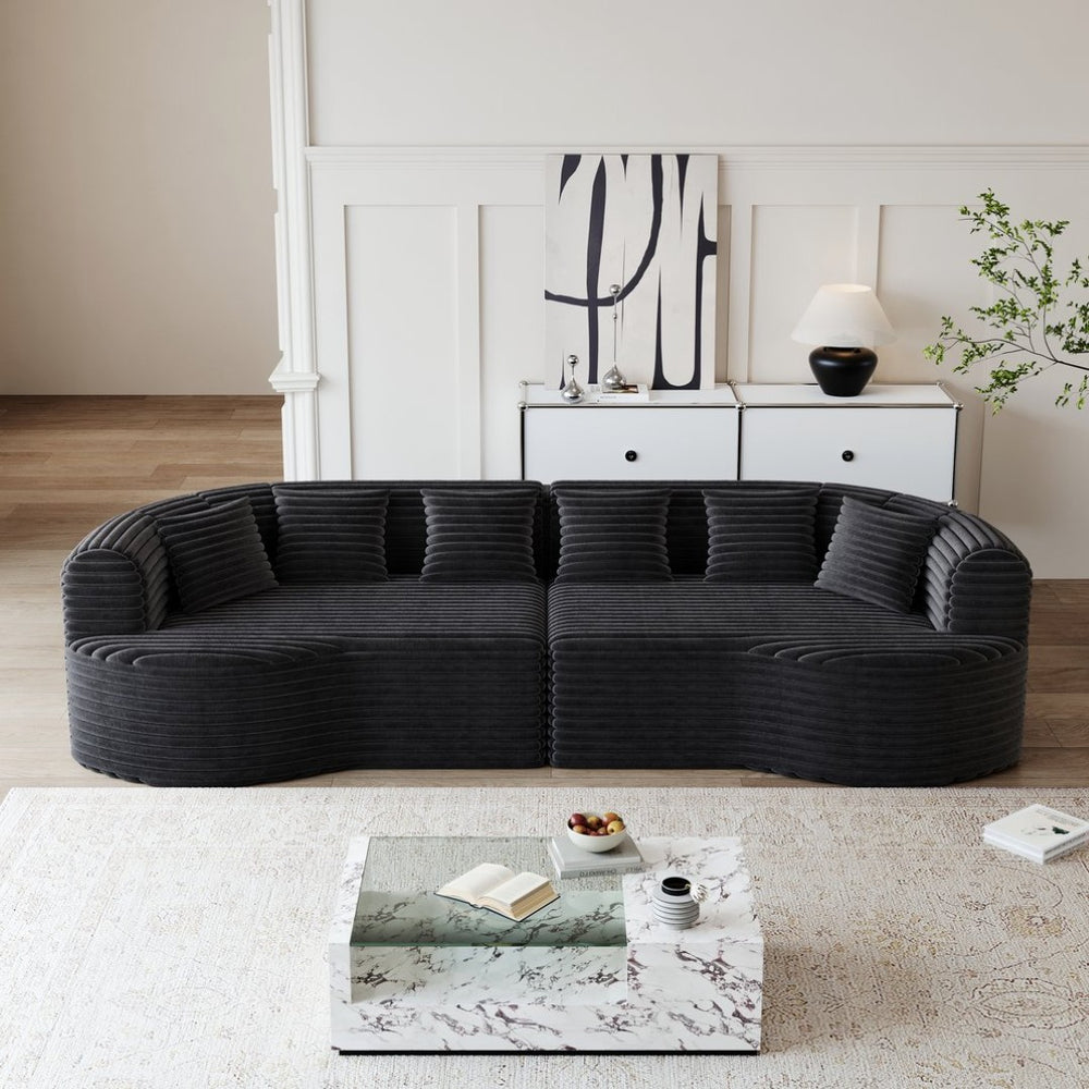 English Elm Curved Chenille Sectional Sofa Oversized Four Seat Cloud Foam Living Room Lounge W3505P355588