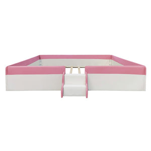 English Elm King Platform Daybed with Fence Rail and Stairs Pu Upholstered Kids Bedroom Frame SF000156AAH-1
