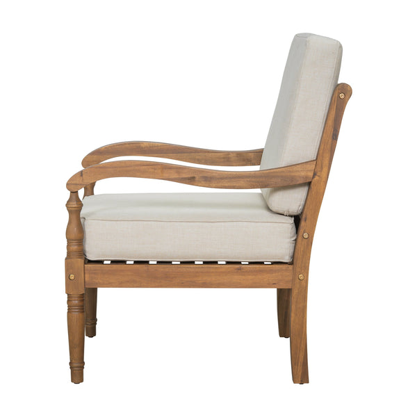 English Elm Christopher Knight Home® - Acacia Lattice Outdoor Club Chair with Carved Legs & Curved Armrests, Natural Wood and Beige Cushions N768P271734D