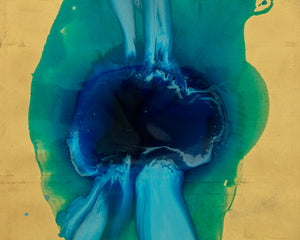 Sunpan Ink Spill Wall Art: Luxurious Hand-Painted Canvas with Gold Leaf & Glossy Blue Finish, 60"x40"