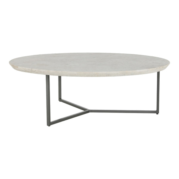 English Elm Chloe Round Marble Top Coffee Table with Open Iron Base for Modern Living Rooms B2769S00017