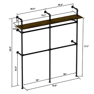 English Elm Industrial Pipe Clothing Rack With Led Lights - Heavy Duty Wall-Mounted Garment Storage Solution T3210P392613