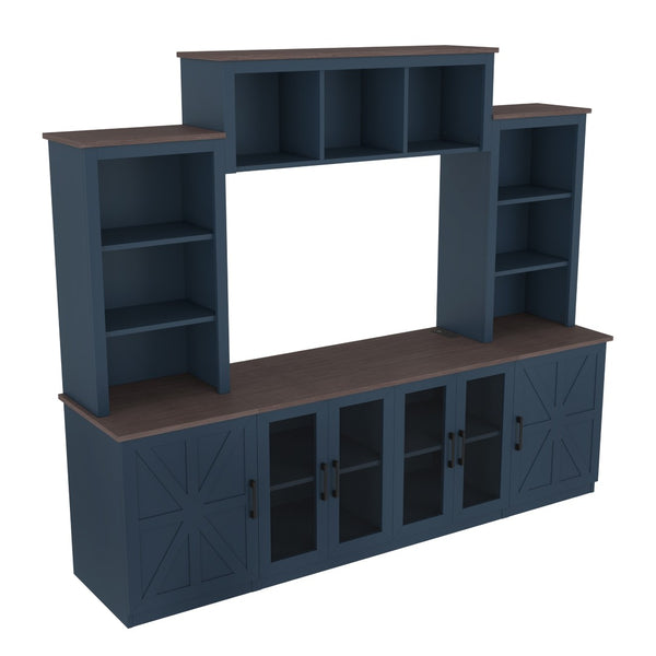 English Elm Wall Unit Entertainment Center with Built in Charging Mdf Media Console Open Shelving Blue W1580S00437