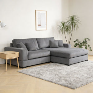 English Elm Mid Century Modern 3 Seater Sectional Sofa with Reversible Chaise and Accent Pillows Grey W876S00347