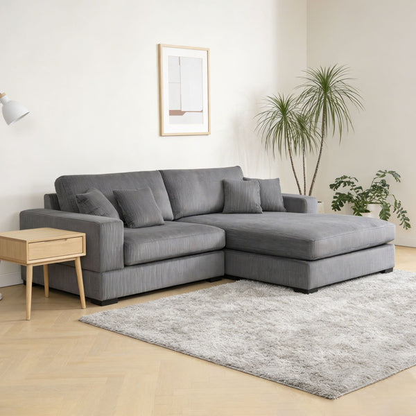 English Elm Mid Century Modern 3 Seater Sectional Sofa with Reversible Chaise and Accent Pillows Grey W876S00347