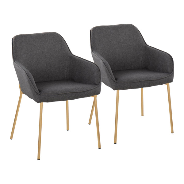 English Elm Daniella Stylish Contemporary Dining Chair with Cushioned Bucket Seat and Gold Metal Legs, Set of 2 Charcoal B202S01342