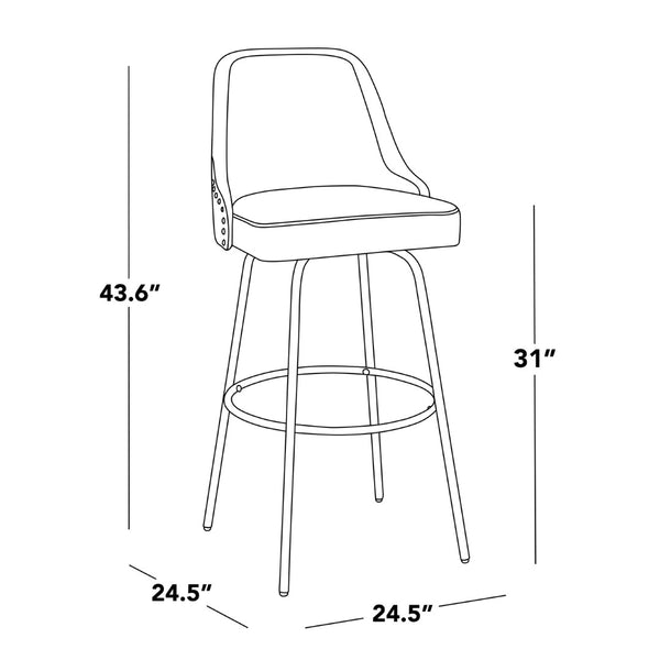 English Elm 30" Swivel Barstools Set of 2 Gold Frame White Faux Leather Kitchen Island Seating B202S01946