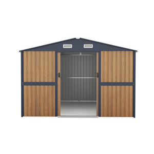 English Elm 10x12 Galvanized Steel Outdoor Shed with Lockable Entry Windows and Sloped Roof W1598S00032