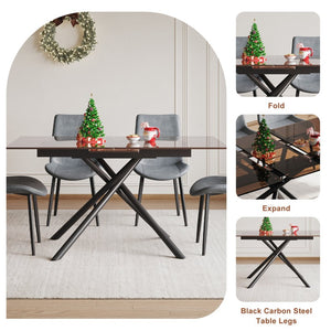 English Elm 59-inch Expandable Glass Top Dining Set Seats 8 with Upholstered Chairs X-base W2700S00083