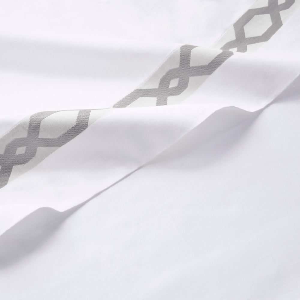 JLA Home Croscill - 300TC Cotton Sateen Sheet Set with European Frame Motif, Hotel-Quality Softness, Breathable Durability Grey CCS20-016