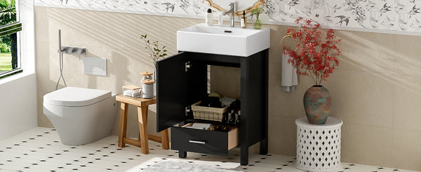 English Elm 20.28'' 20.28" Modern Bathroom Vanity with Ceramic Sink, Solid Wood Frame, Soft-Close Drawer & Cabinet - Space-Saving Design Black N729P277755B