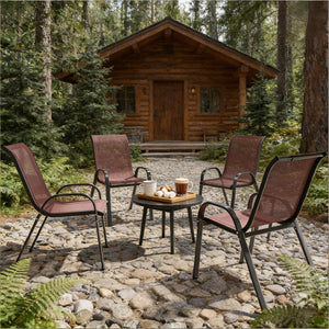 English Elm Stackable Outdoor Dining Chairs Set of 4 Mesh Back Patio Seating with Steel Frame T3971P444980