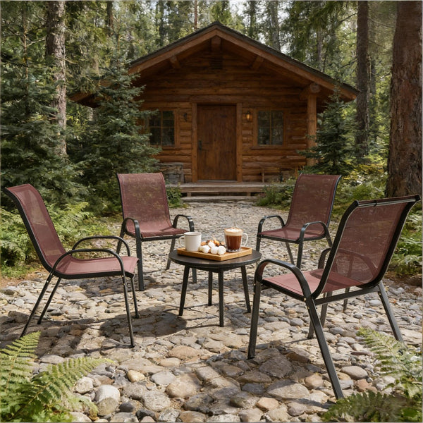 English Elm Stackable Outdoor Dining Chairs Set of 4 Mesh Back Patio Seating with Steel Frame T3971P444980