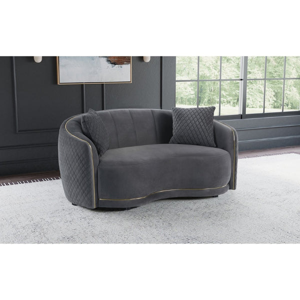 English Elm Lorraine Art Deco Loveseat with Diamond Tufting Gold Trim and Curved Upholstered Frame B062P440451