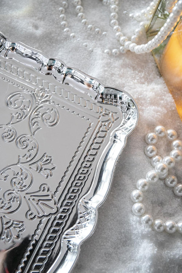 English Elm 6 Premium Plastic Charger Plates Set for Dinner Parties, 11.8" Stylish, Durable, Reusable Elegance Silver W2078P285448