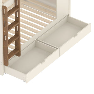English Elm Twin Xl Solid Pine Loft Bed with Built-in Led Lighting and Storage Shelves W1580S00390