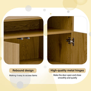 English Elm U_style Entryway Console Set with Wavy Doors Cushioned Bench and Adjustable Shoe Storage N711P345166O