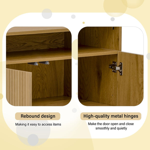 English Elm U_style Entryway Console Set with Wavy Doors Cushioned Bench and Adjustable Shoe Storage N711P345166O