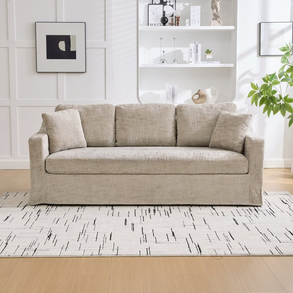 English Elm 83.86" Wide Chenille Three-seater Sofa Deep Cushioned Living Room Couch with Removable Covers Wheat W3189S00017