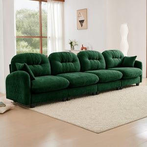 English Elm Four-Seater Modular Sectional Sofa in Green Chenille, Tufted Backrest, High-Density Foam Comfort, Customizable Layout W714S01401