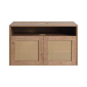 English Elm 30" Imitative Oak Wall-Mount Vanity Cabinet, 2 Soft-Close Doors, Scratch & Water-Resistant Plywood Finish W999P342103