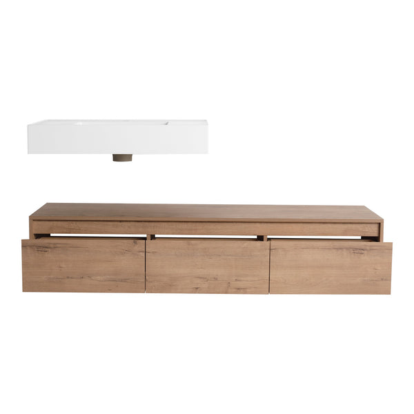 English Elm 60-Inch Wall-Mounted Bathroom Vanity With Stylish Resin Sink, Soft-Close Drawers & Modern Design W999S00355