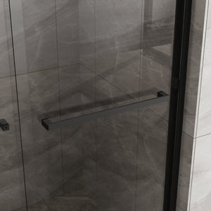 English Elm Goodyo Double Sliding Glass Shower Door - 48" W X 72" H, Matte Black Aluminum Frame, Easy Access D163107684