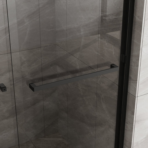 English Elm Goodyo Double Sliding Glass Shower Door - 48" W X 72" H, Matte Black Aluminum Frame, Easy Access D163107684