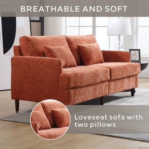 English Elm Mid Century Modern chenille loveseat with solid wood frame, detachable cushions, breathable fabric couch Dark Orange W395P151899