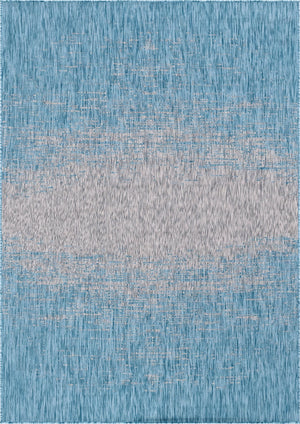 Unique Loom Outdoor Modern Ombre Machine Made Abstract Rug Aqua, Ivory/Gray 7' 1" x 10' 0"