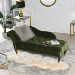 English Elm Jennifer Taylor Home - Samuel Tufted Roll Arm Chaise Lounge in Lux Velvet Upholstery with Kiln-Dried Hardwood Frame and Plush Support Olive Green B2719P238293