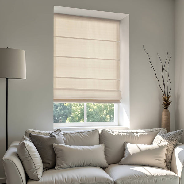 English Elm 1PC Cordless Roman Blind 27x64" Galen Matte Fabric Blackout Polyester Window Panel, Durable Coating Ivory 4.96 L x 9.25 W x 8.07 H B035P341196