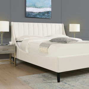 English Elm Jennifer Taylor Home - Aspen Vertical Tufted Platform Bed Set, Queen Size In Cloud White Velvet – Handmade Comfort & Style B2719P238513