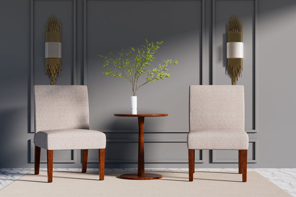 English Elm Fabric Accent Chair Set of 2 with Round Wood Table, Contemporary Armless Slipper Chairs for Small Spaces W1420P175368