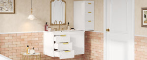 English Elm 30" Bathroom Vanity with Sink — Wall-Mounted Ceramic Basin, Soft-Close Storage, Floating Modern Design White N710S324096K