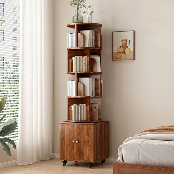 English Elm Rotating 360° Corner Bookshelf - 5-Tier Compact Storage Rack With Drawer For Small Spaces, Walnut W2641P329220-GIGA