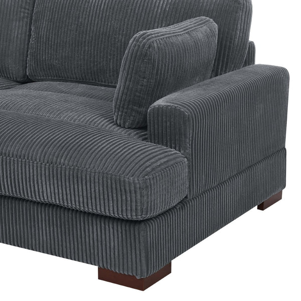 English Elm Large Corduroy Chaise Loveseat with Extended Leg Support for Relaxed Living Rooms Dark Gray B2748S00047