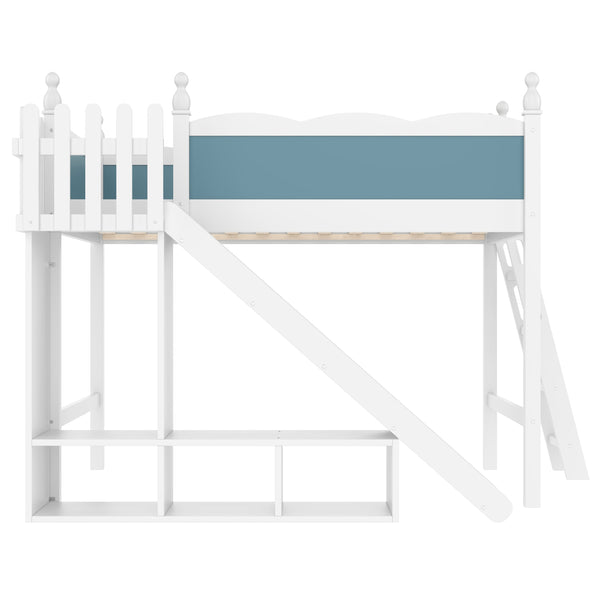 English Elm Full Loft Bed With Slide, Storage Shelves & Cabinet - Solid Wood Design For Fun & Organization! W1580S00246