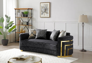 English Elm Soledad Curved Black Upholstered Sofa with Gold Chrome Accents, Deep 23" Seat, 3-Person Comfort B078S00631