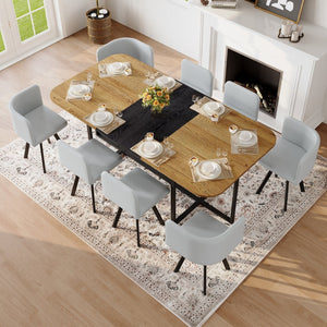 English Elm 9-piece Square Dining Set Two-tone Wood Grain Table with Gray Pu Leather Chairs W3875S00138