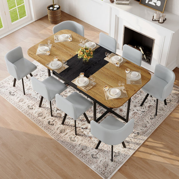 English Elm 9-piece Square Dining Set Two-tone Wood Grain Table with Gray Pu Leather Chairs W3875S00138