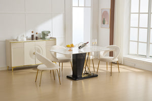 English Elm 061-Set Of 1 Elegant White Velvet Dining Chair With Curved Backrest & Luxe Gold Metal Legs For Style W527P255475